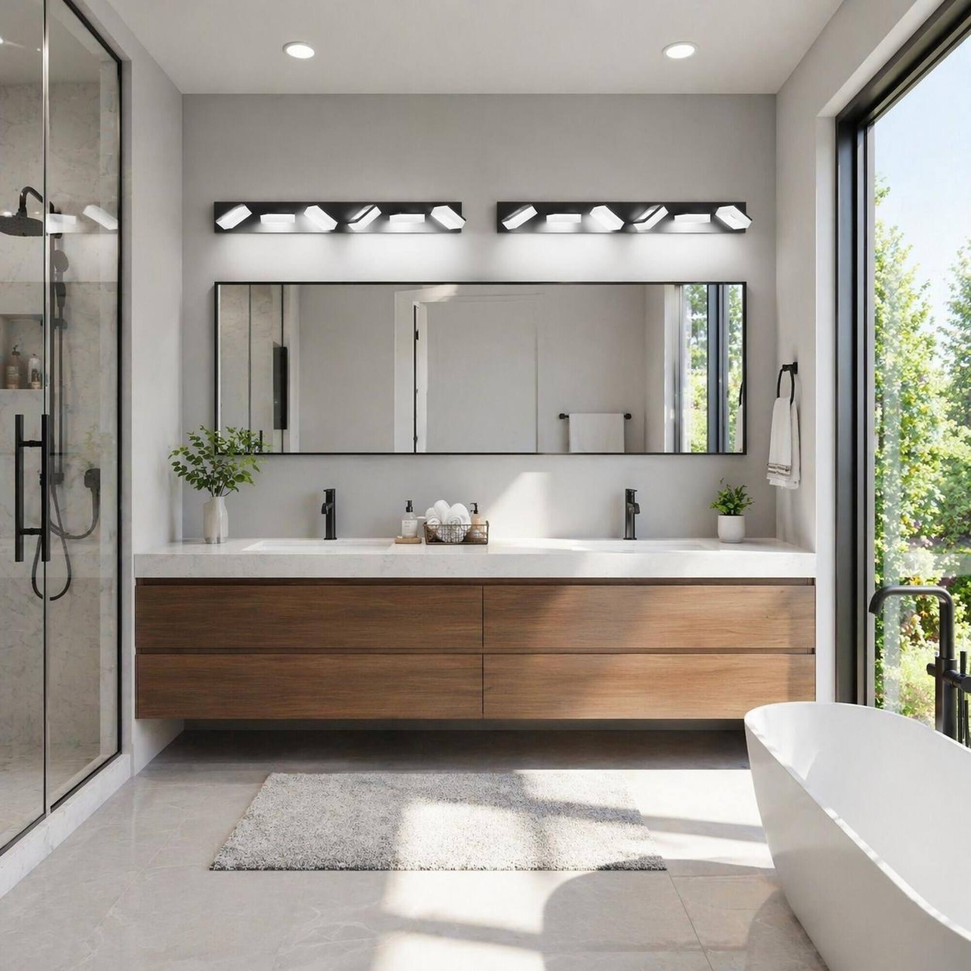 Left. RYHNUYNE - Modern LED Bathroom Vanity Light Fixture 6‑Light Black Acrylic Wall Sconce,Bathroom Wall Lighting Over Mirror for Bath - Black.
