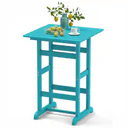 Costway - Outdoor Bar Table All Weather HDPE Patio Table with Wood Grains Bistro Table - Turquoise