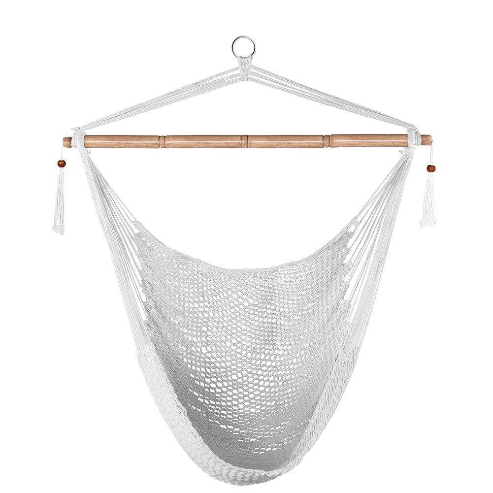 JETRANSPORT - Chair Caribbean Hanging Rope Weaving With 40" Hardwood Spreader Bar And Soft-spun Cotton For Indoor/outdoor - White With Tassel