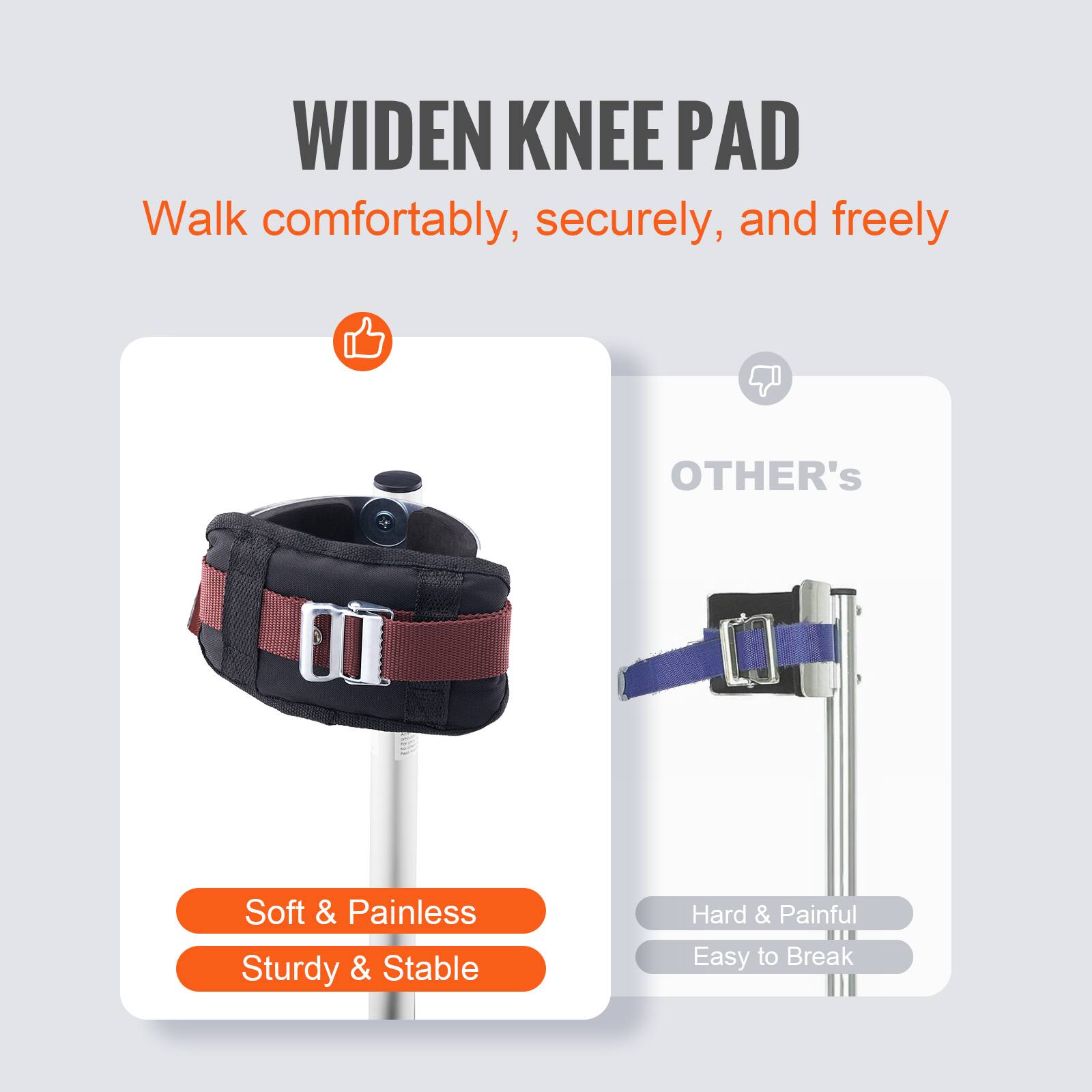 WIDEN KNEE PAD  
Walk comfortably, securely, and freely

- Soft & Painless  
- Sturdy & Stable

OTHER's  
- Hard & Painful  
- Easy to Break