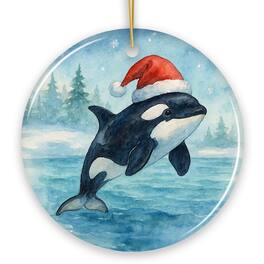 OrnamentallyYou - Watercolor Orca in Santa Hat Christmas Ornament, Marine Animal Holiday Keepsake and Gift - Multi-colored