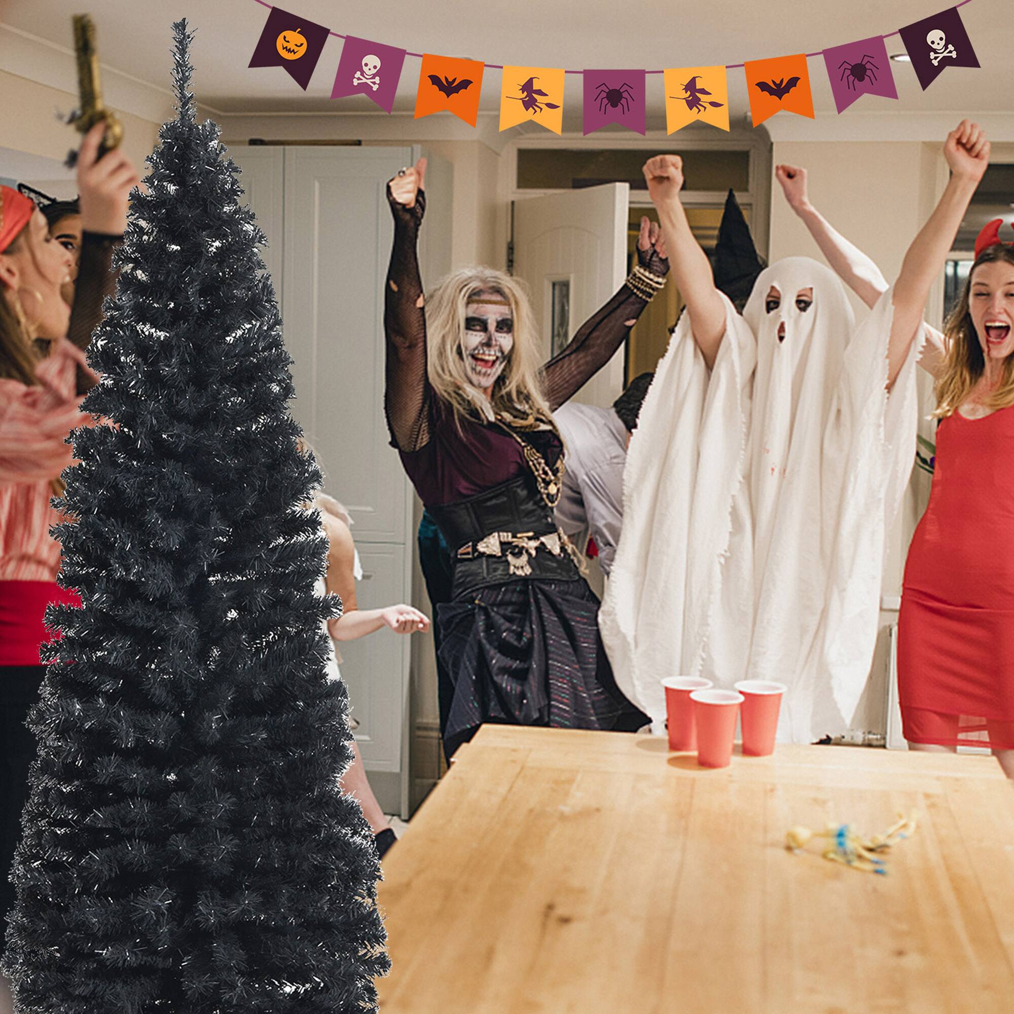 Alt View 3. Gymax - Gymax 6FT Unlit Black Artificial Pencil Tree Christmas Tree w/ 520 PVC Branch Tips - Black.