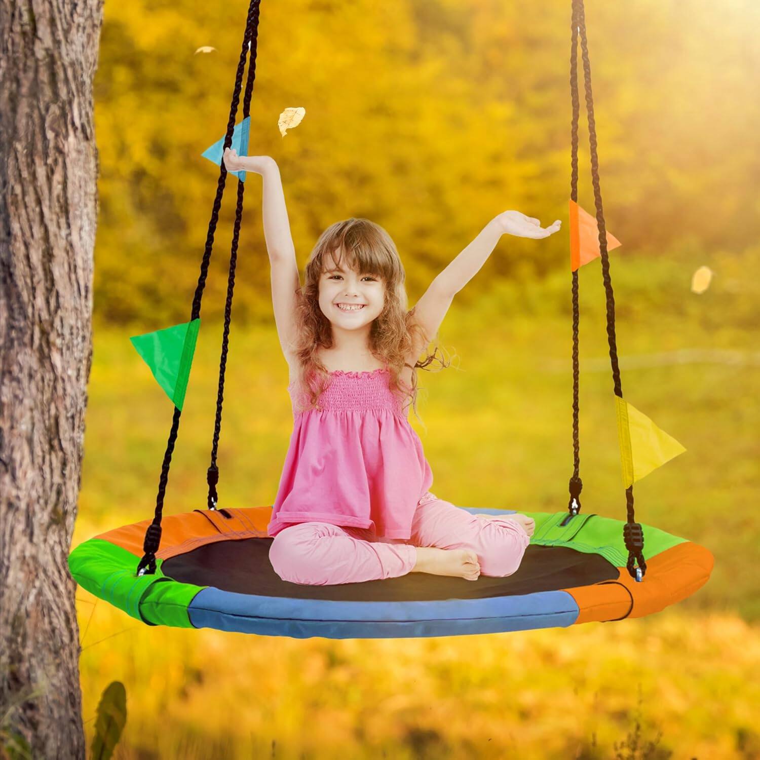 Angle. Sorbus - Sorbus 40" Saucer Tree Glider, 220lbs Kids Outdoor Seat with Adjustable Ropes, Durable Net Design.