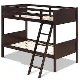 Pefilos - Solid Wood Twin Over Twin Bunk Bed with Ladder, Twin Bunk Beds, Converts to 2 Individual Twin Beds - Brown