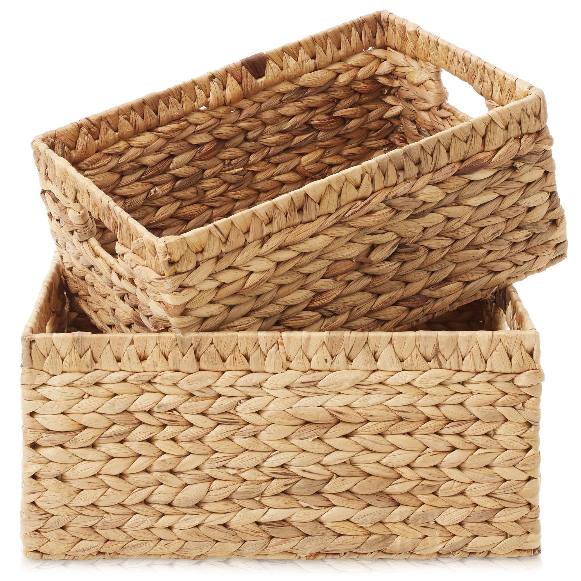 Alt View 2. Casafield - Hyacinth Storage Basket Set with Handles - Woven Bin Organizers - Natural - Hyacinth.