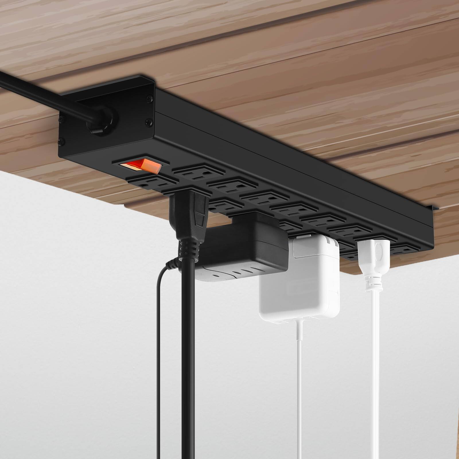 Alt View 1. Dazzed Corner - Metal 16 Outlet Mountable Power Strip, 6 FT Power Cord - Black.