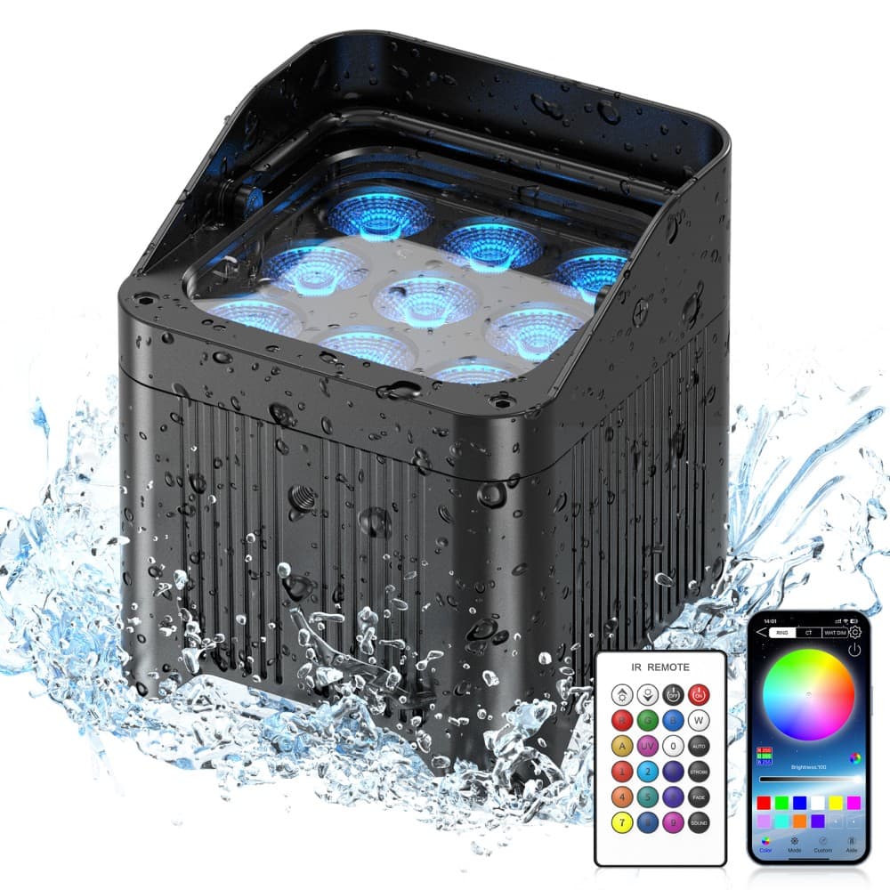 UKing - 9LED Waterproof Wireless Par Light Battery DMX RGBWA+UV Led Uplights