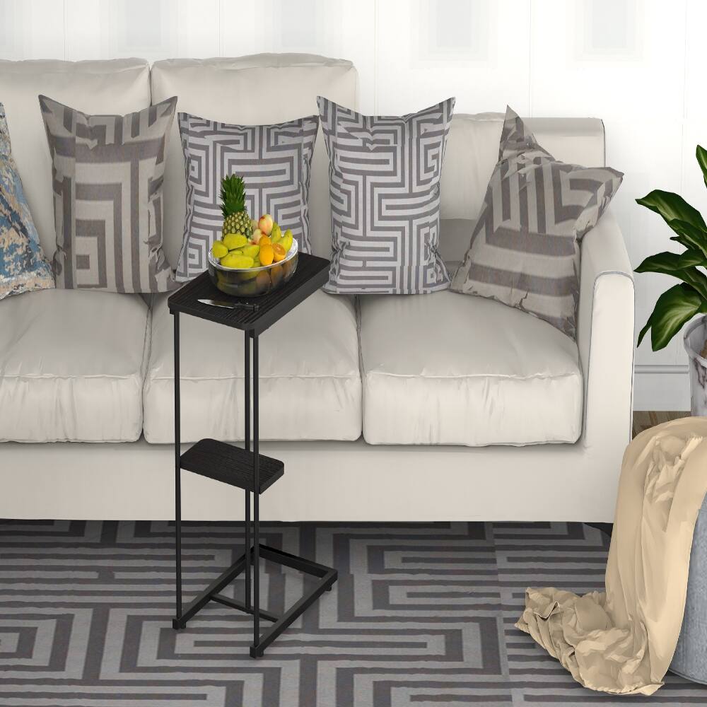 Alt View 3. Loheer - Loheer C Side Table with Storage Basket Portable Laptop Holder Snack Table Wood Look Accent Table - Black.