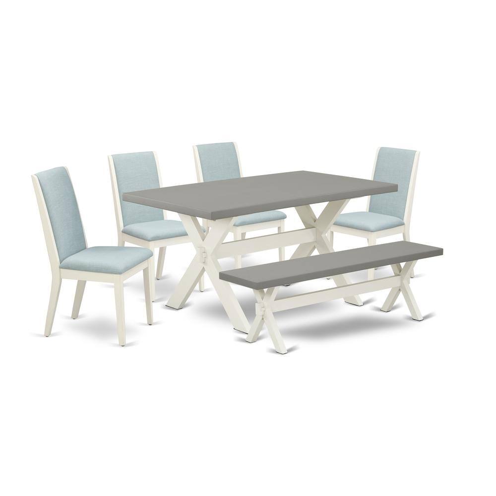 Left. East West Furniture - East West Furniture X096LA015-6 6Pc Wood Dining Table Set Includes a Dining Room Table, 4 Parson Chairs with Baby Blue - Multi-Color.
