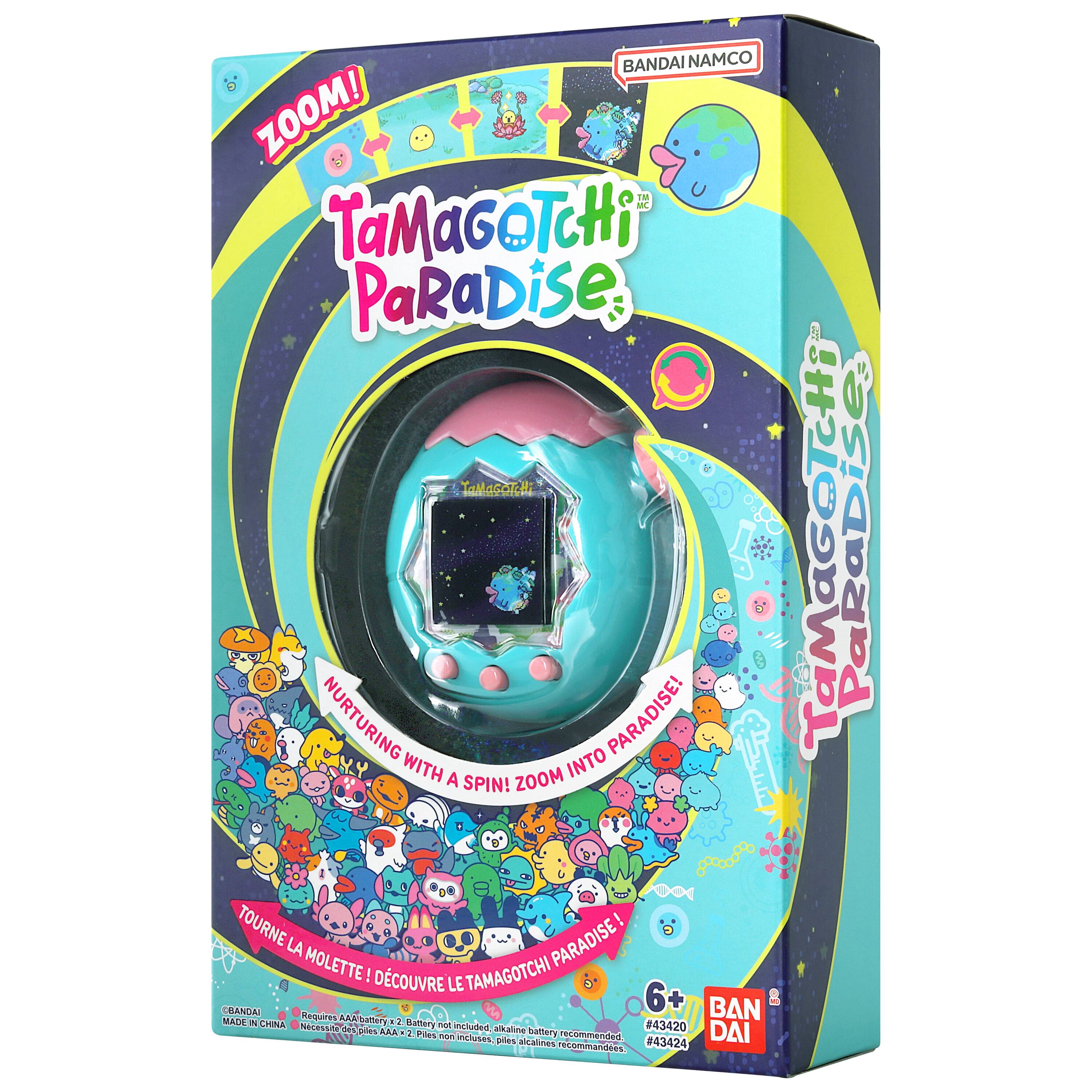 BANDAI NAMCO ZOOM! TaMaGoTCHi PaRaDise TaMaGoicHi NURTURING PARADISE! WITH INTO A SPIN! ZOOM TOURNE LA PARADISE MOLETTE ! DCOUVRE TAMAGOTCHI LE CEANDAL 6+ BAN MADE Kesuings ARA baltery E  CHINA Baftery NA #43420 necesste re0pts BAA 1 included a.alme Exalberry DAI Pies an meluses, recomender piles Incalines #43424 recommandees TaMaGOTCHi PaRaDise