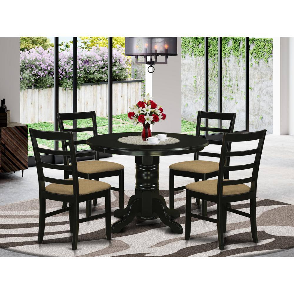 Left. East West Furniture - SHPF5-BLK-C 5 Pc Dining room set for 4-Dining Table and 4 Dining Chairs - Black.