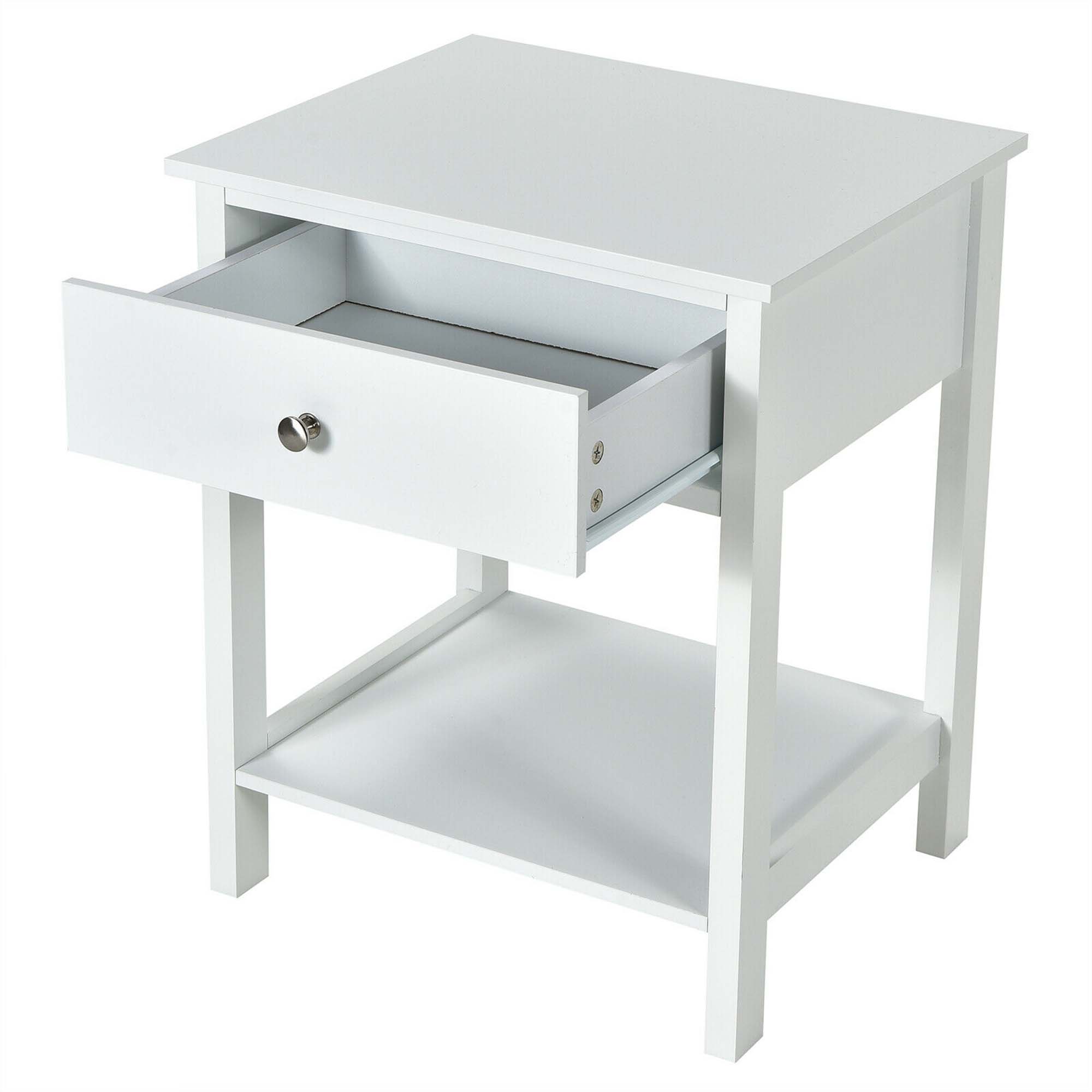 Alt View 4. Gymax - Gymax 2PCS 2-Tier Nightstand Modern Side End Table w/ Drawer & Open Shelf White - White.