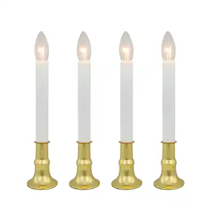 Front. Northlight - Single Light Window Candle with Timer - 9" - White and Gold - Set of 4 - White.