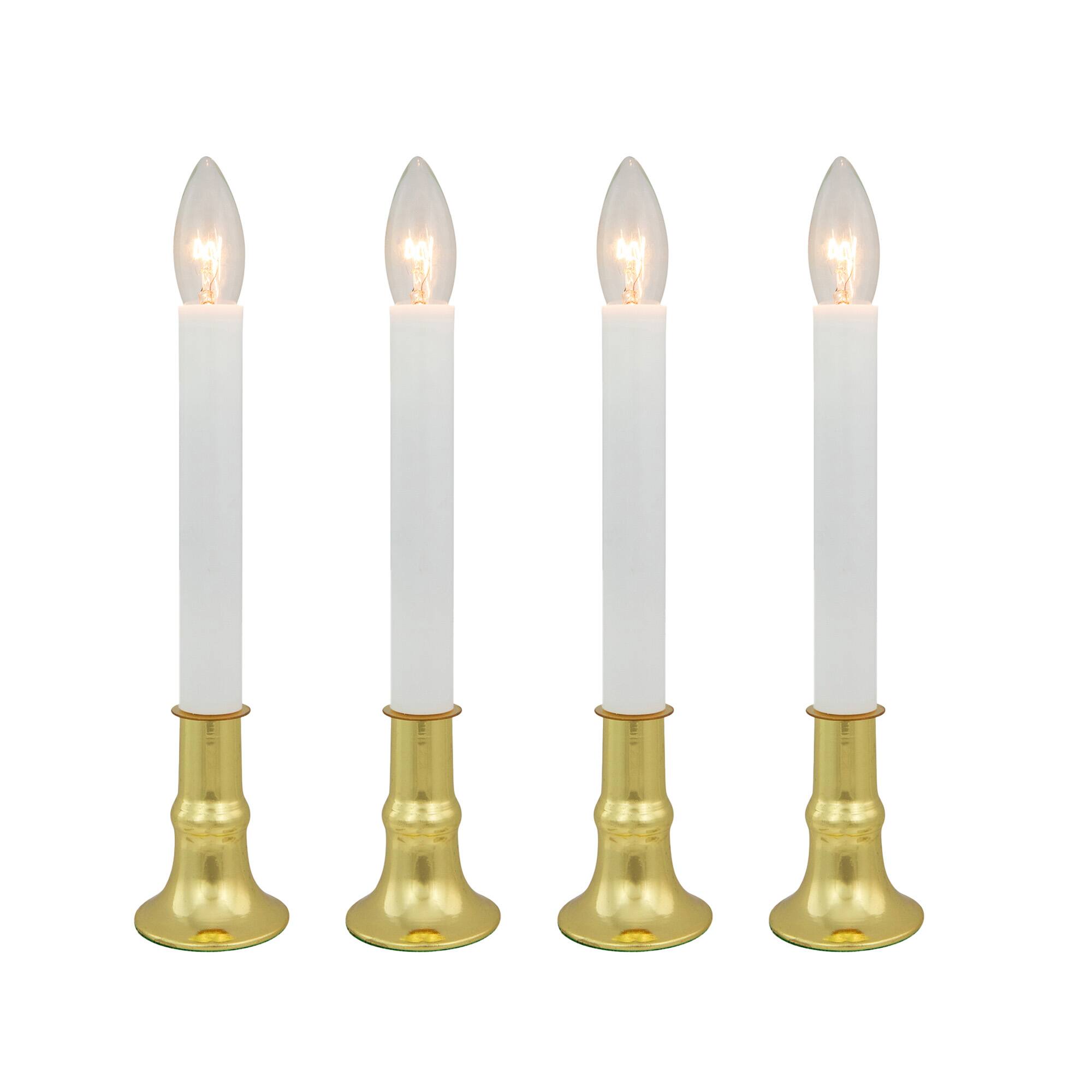 Front. Northlight - Single Light Window Candle with Timer - 9" - White and Gold - Set of 4 - White.