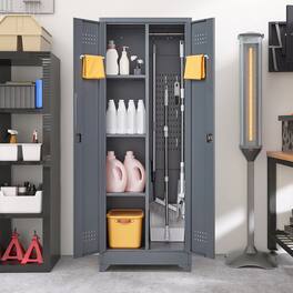 GOODSILO - Heavy-Duty Steel Storage Cabinet with Locking Doors, Shelves, and Hanging Rod for Garage and Utility Organization - Gray
