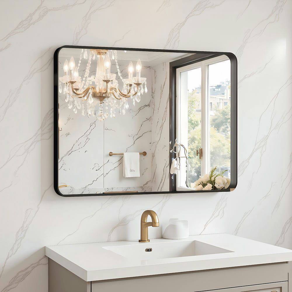 Alt View 8. Kadyn - 32x24 Inch Vertical Rectangle Wall Mirror with Rounded Corners and Black Metal Frame - Black.