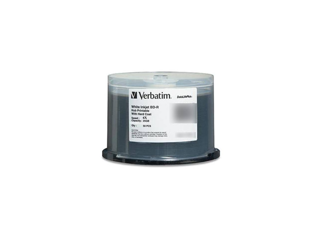 Verbatim.  
DotaLifePlus.  
White Inkjet BD-R  
Hub Printable With Hard Coat  
Speed: 6X  
Capacity: 25GB  
Qty: 50 PCS