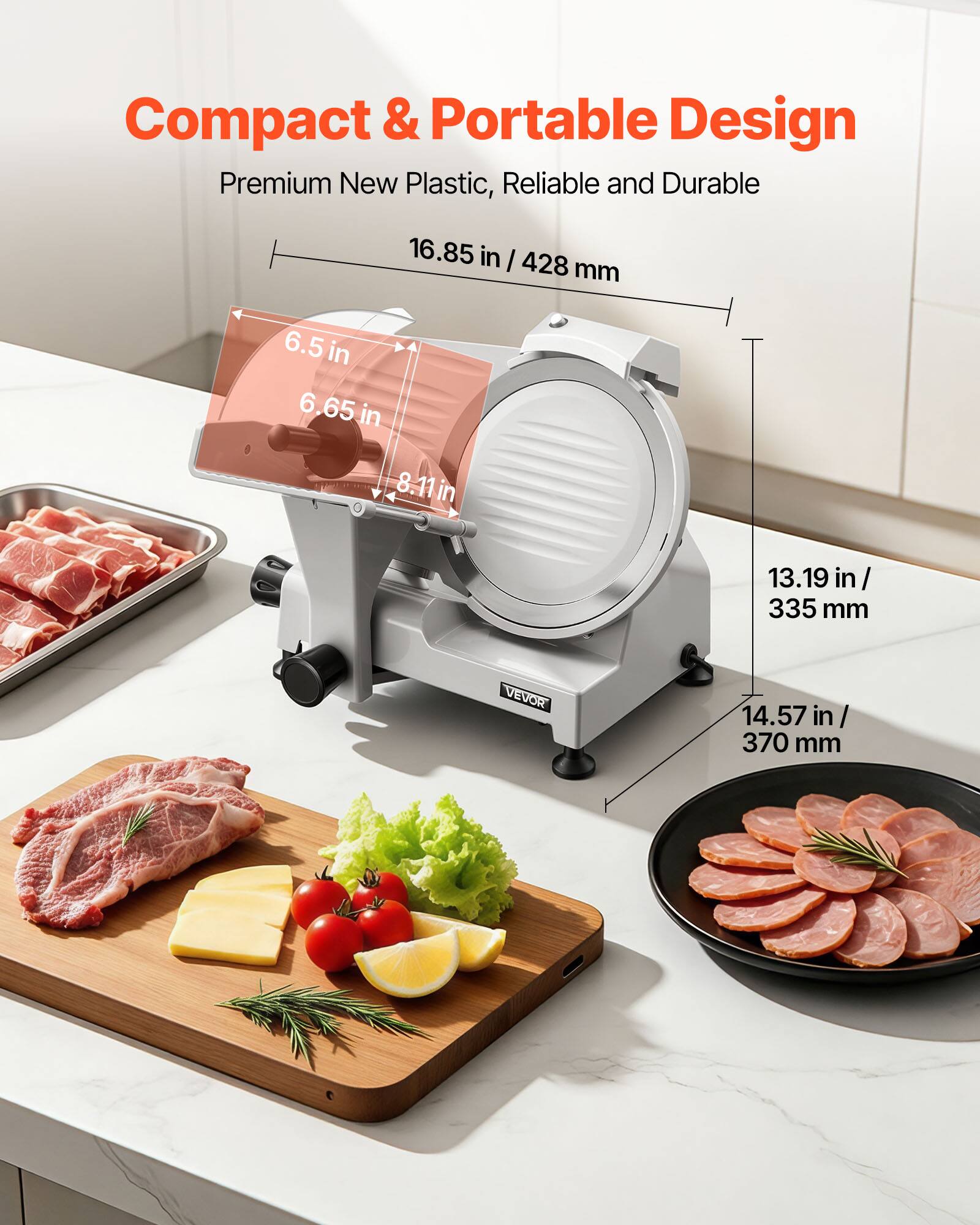 Compact & Portable Design  
Premium New Plastic, Reliable and Durable  
16.85 in / 428 mm  
6.5 in  
6.65 in  
8.11 in  
13.19 in / 335 mm  
14.57 in / 370 mm