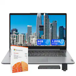 Lenovo - Ideapad 1i 14" HD Laptop,Intel Celeron N4500,8GB RAM,128GB eMMC+128GB SSD+1TB Dock,1 Year Office 365,Win 11 - Gray