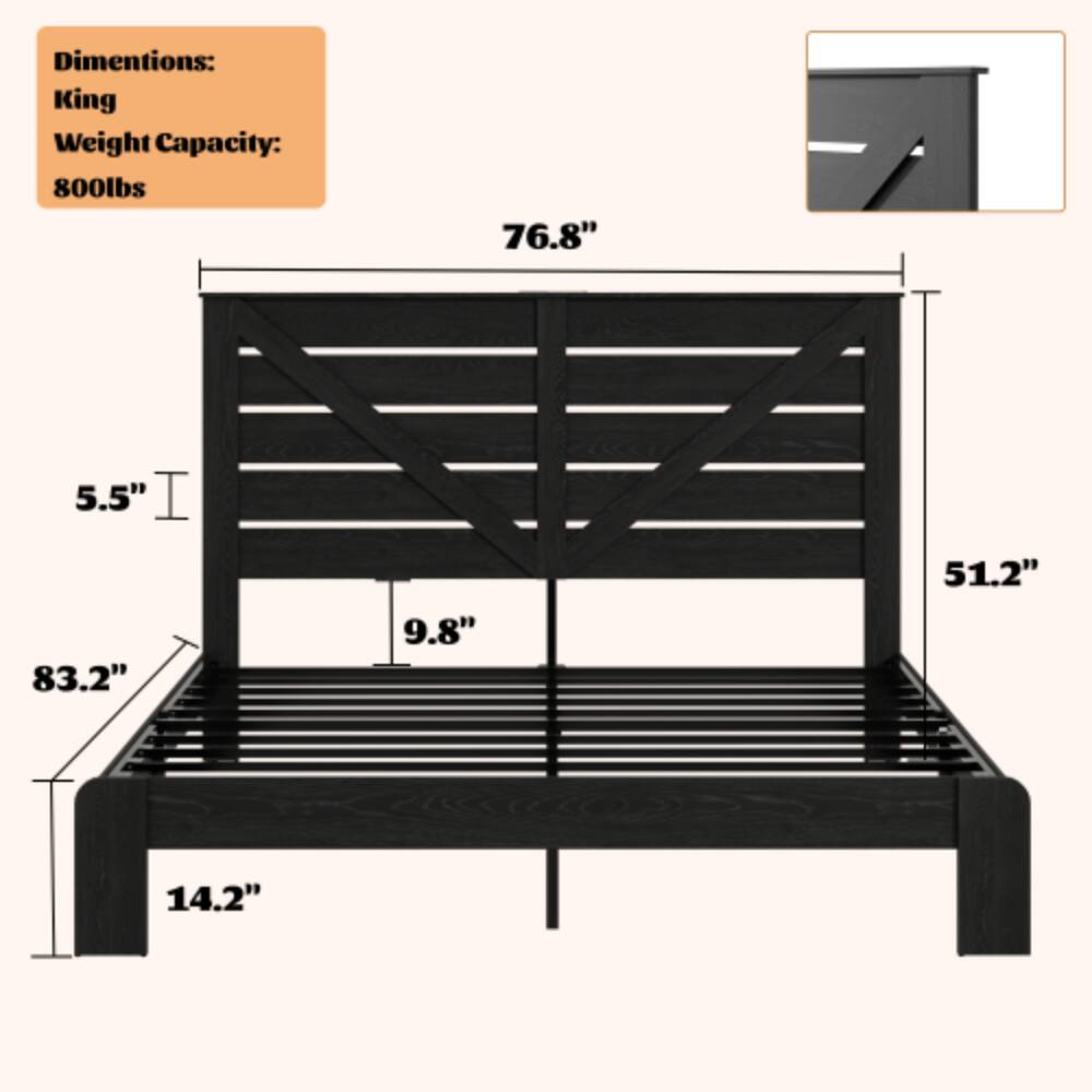 Dimensions:  
King  
Weight Capacity: 800lbs  

76.8"  
5.5"  
83.2"  
9.8"  
51.2"  
14.2"