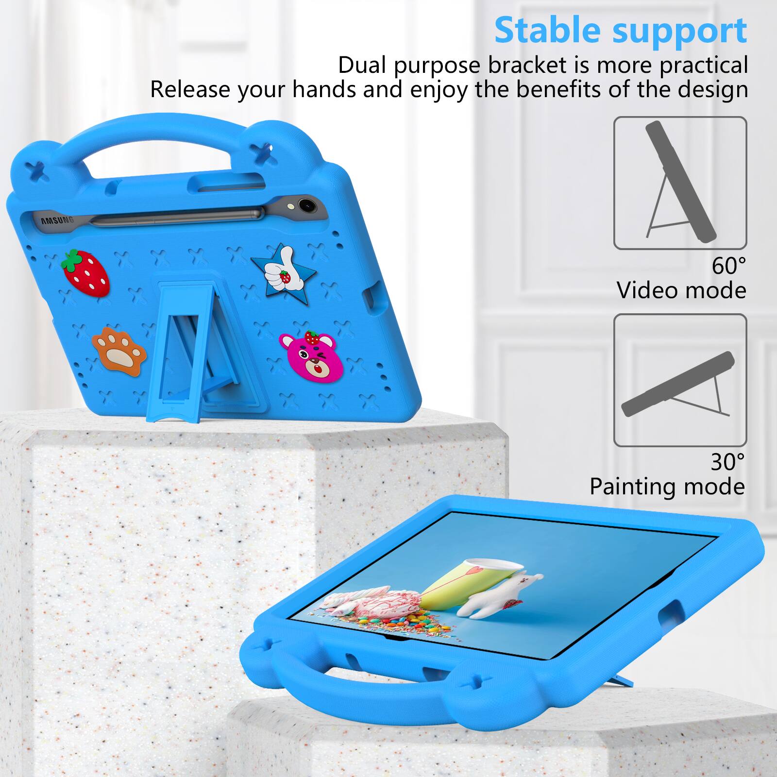 AMSUNG Stable support Dual purpose bracket is more practical. Release your hands and enjoy the benefits of the design. A 60° Video mode, 30° Painting mode.