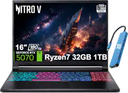 Acer - Upgraded - Nitro V 16S AI 16'' WQXGA 180Hz Gaming Laptop - NVIDIA RTX 5070 8GB - AMD Ryzen 7 260 - 32GB RAM - 1TB SSD - RGB Backlit - Black