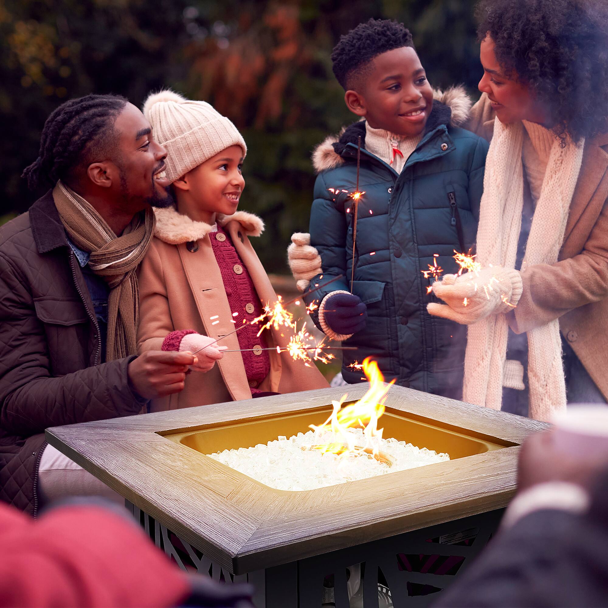 Alt View 2. Endless Summer - Endless Summer Lindsey 30 Inch Square Outdoor UV Printed LP Gas Fire Pit Table - Black.