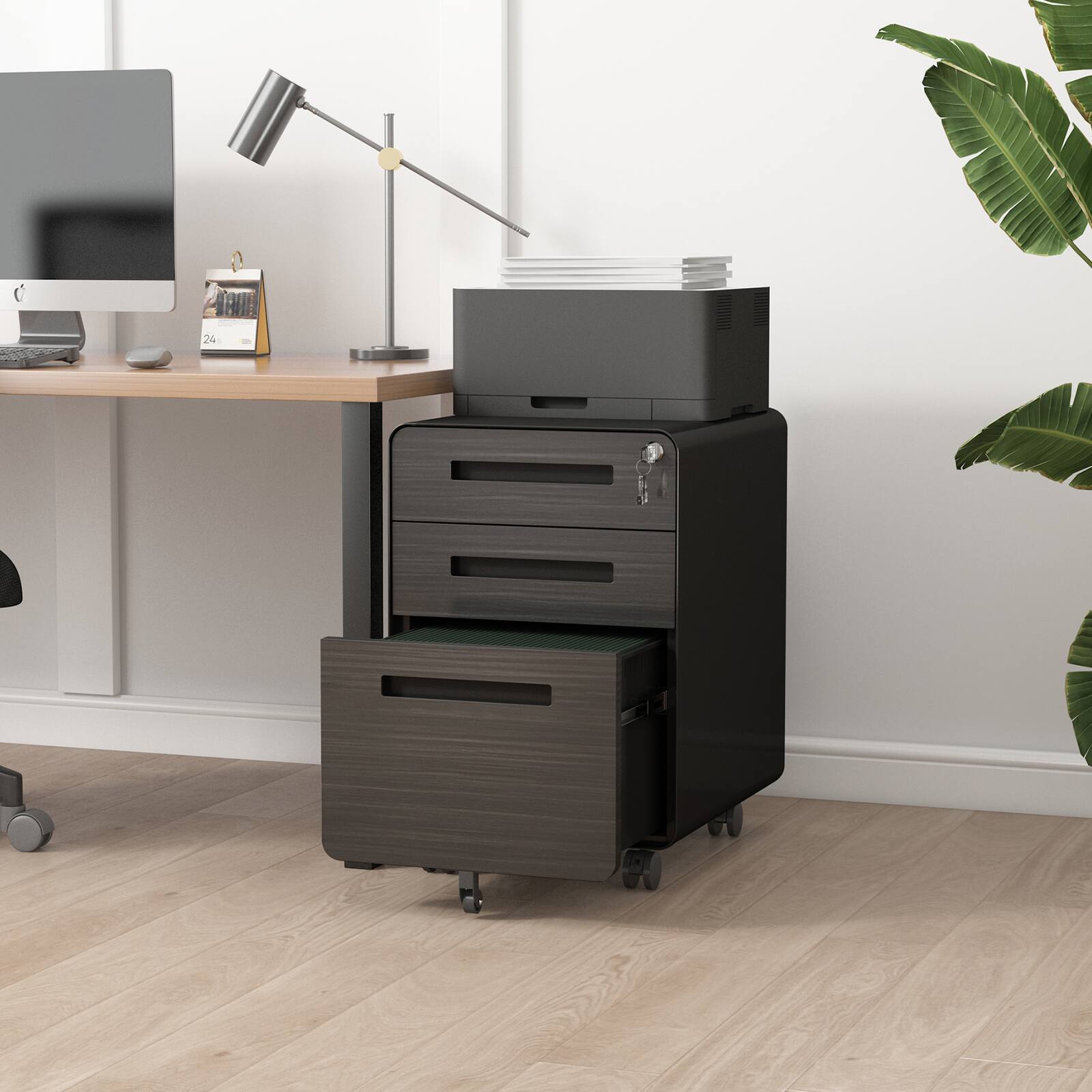 Front. APRILSOUL - 3 Drawer Mobile File Cabinet Under Desk Office,Simple Style Versatile Storage Cabinet for Legal/Letter/A4 Files.