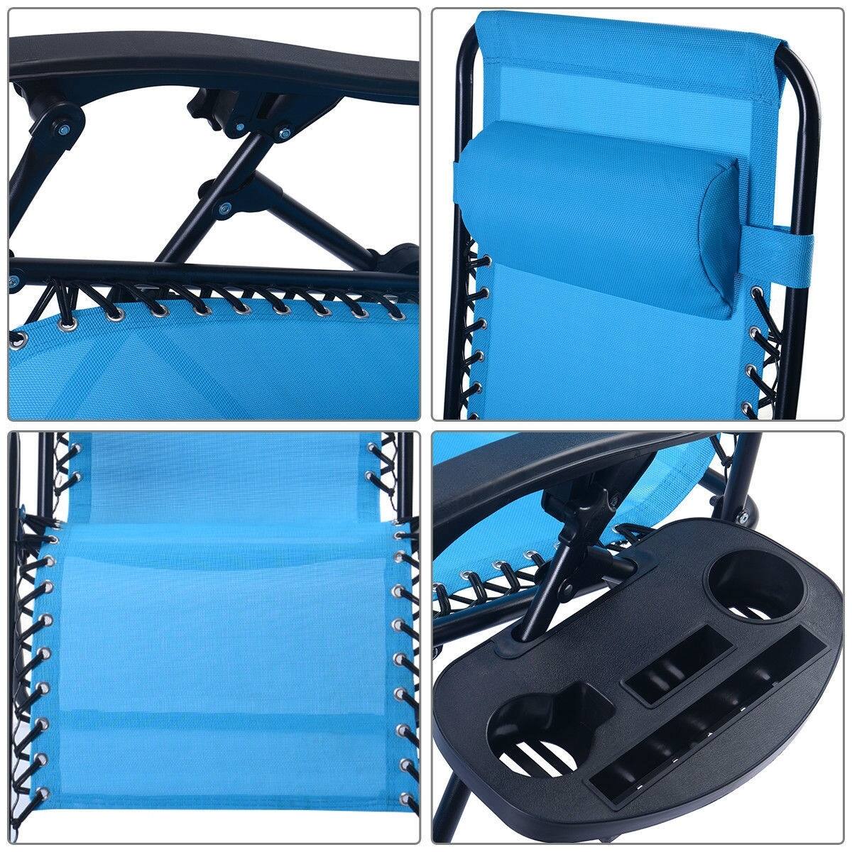 Back. Hivvago - Set of 2 Blue Folding Outdoor Zero Gravity Lounge Chair Recliner - Blue.