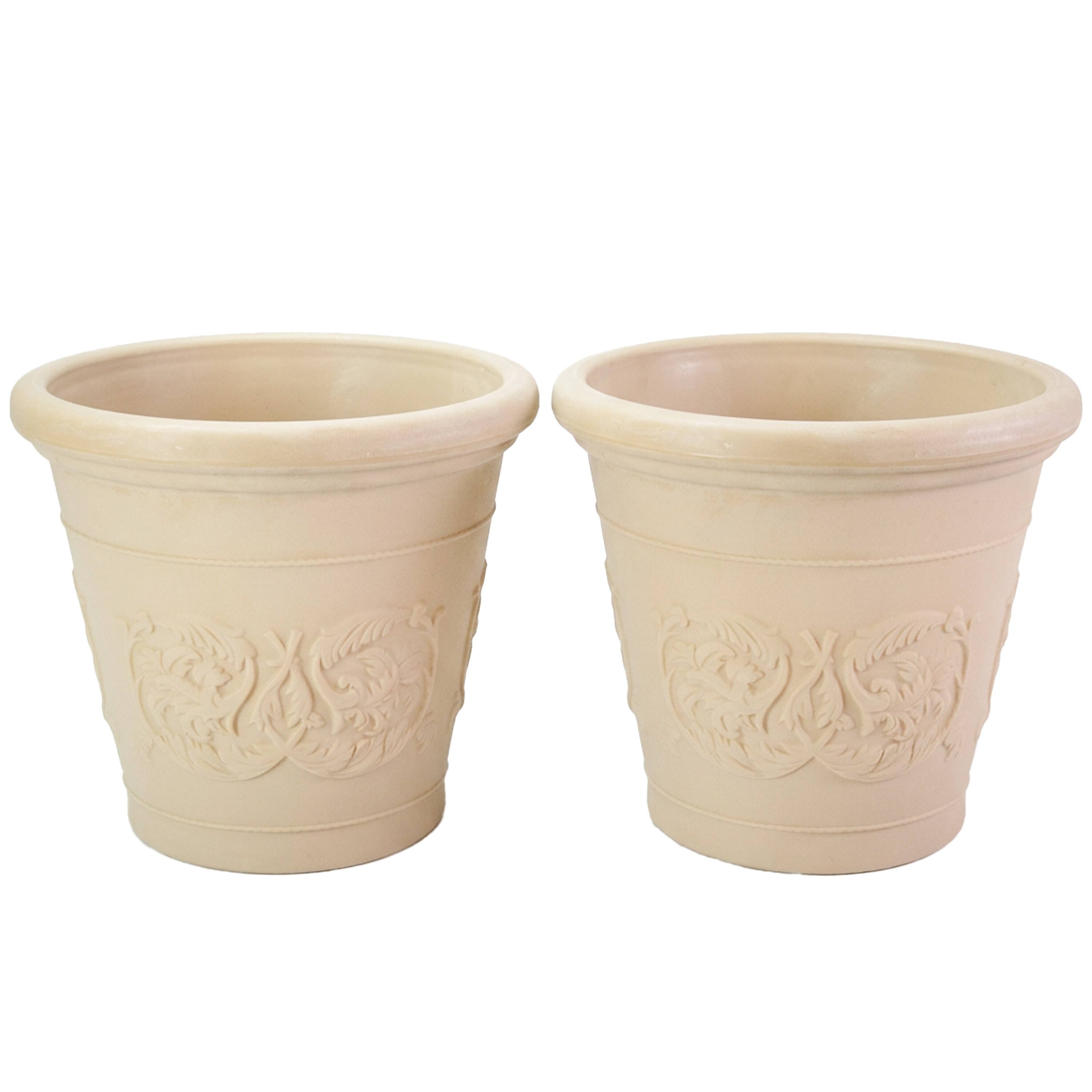 Front. Sunnydaze - 16 in Arabella Polyresin Planter - Set of 2 - Antique White - Antique White.