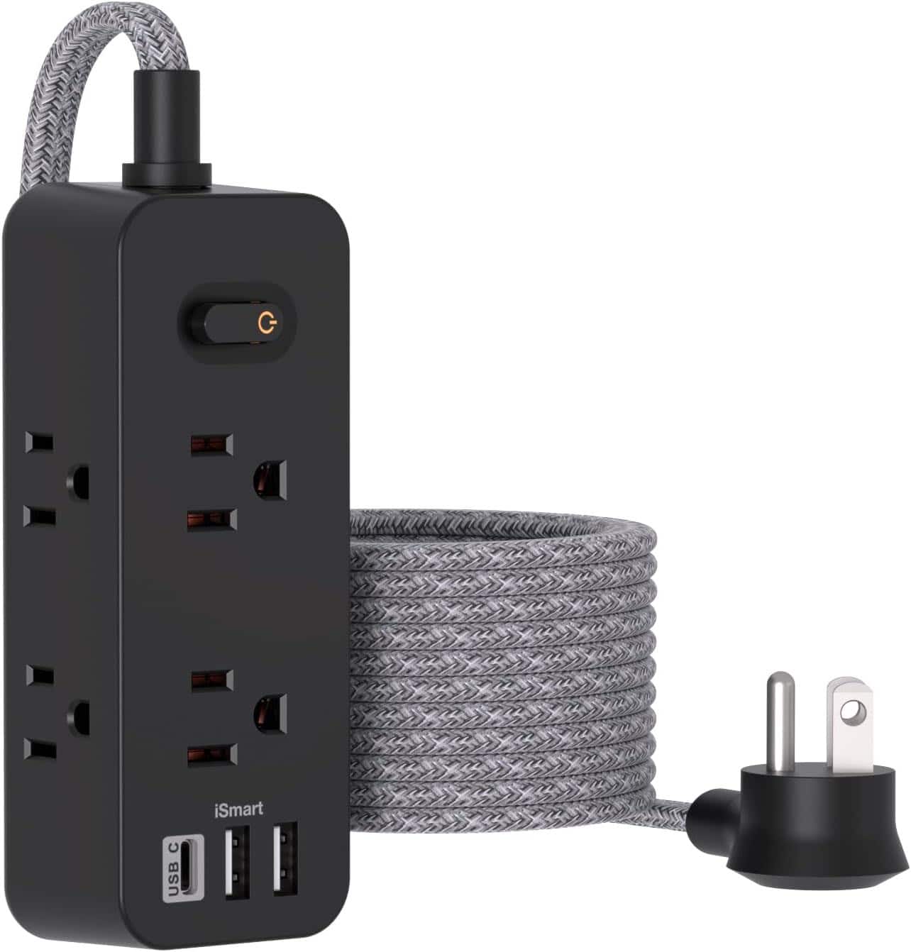 FINEAK - 10 FT Surge Protector Power Strip with 6 Outlets 3 USB Ports - Black