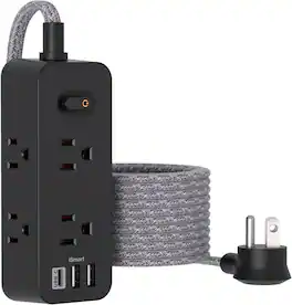 FINEAK - 10 FT Surge Protector Power Strip with 6 Outlets 3 USB Ports - Black