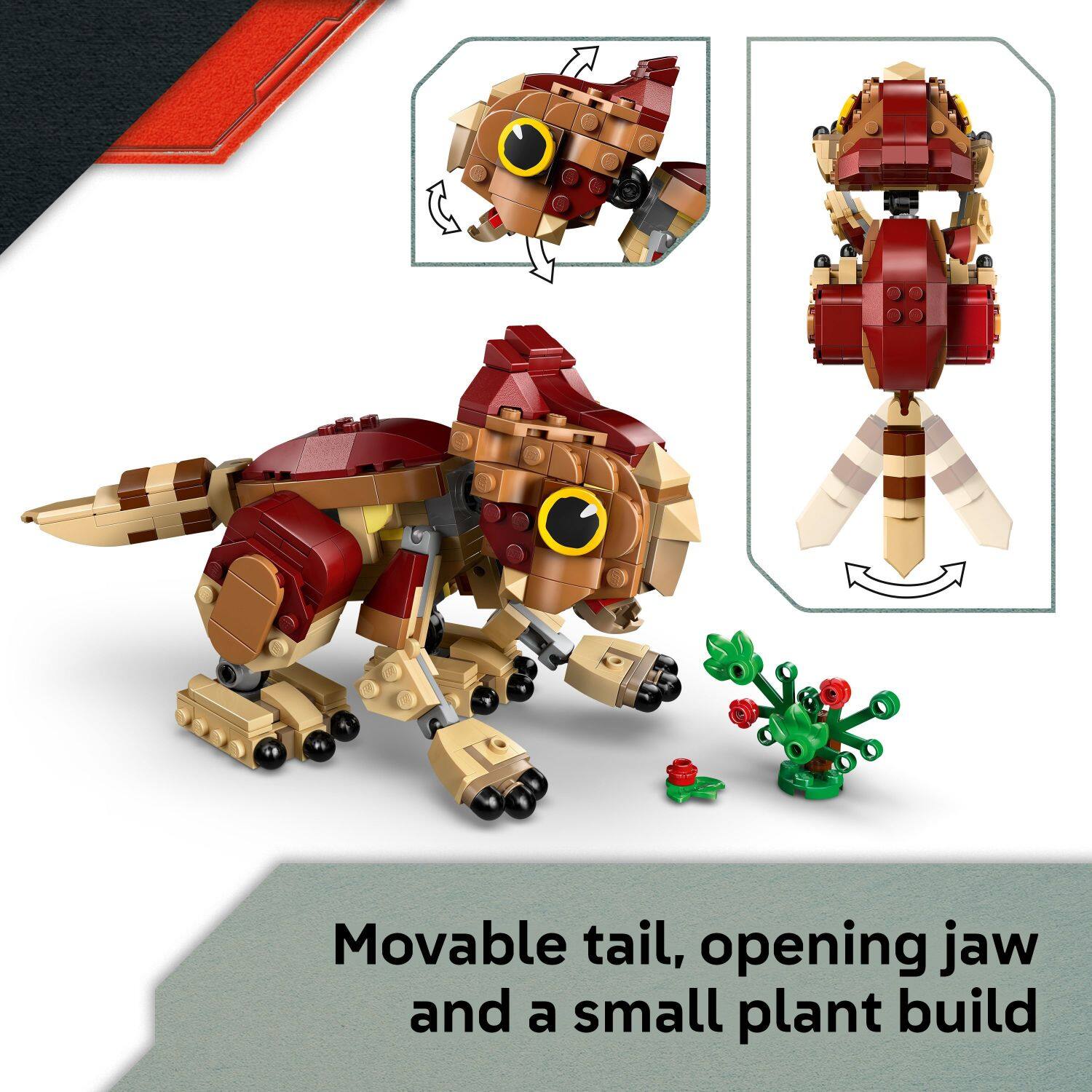Movable tail, opening jaw and a small plant build.