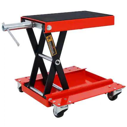 Front. Boyel Living - Red Steel 1100 LBS Motorcycle Scissor Lift Jack With Dolly Tray - Red.