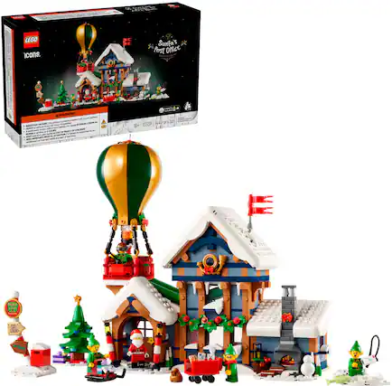 The text on the image reads: "1 LEGO icons, Santa's Post Office 1440 pcs/p + POSE 00 VIEW FENTON ...". This text is likely related to the Lego Santa's Post Office set, which includes 1440 pieces and a posable Santa Claus figure.