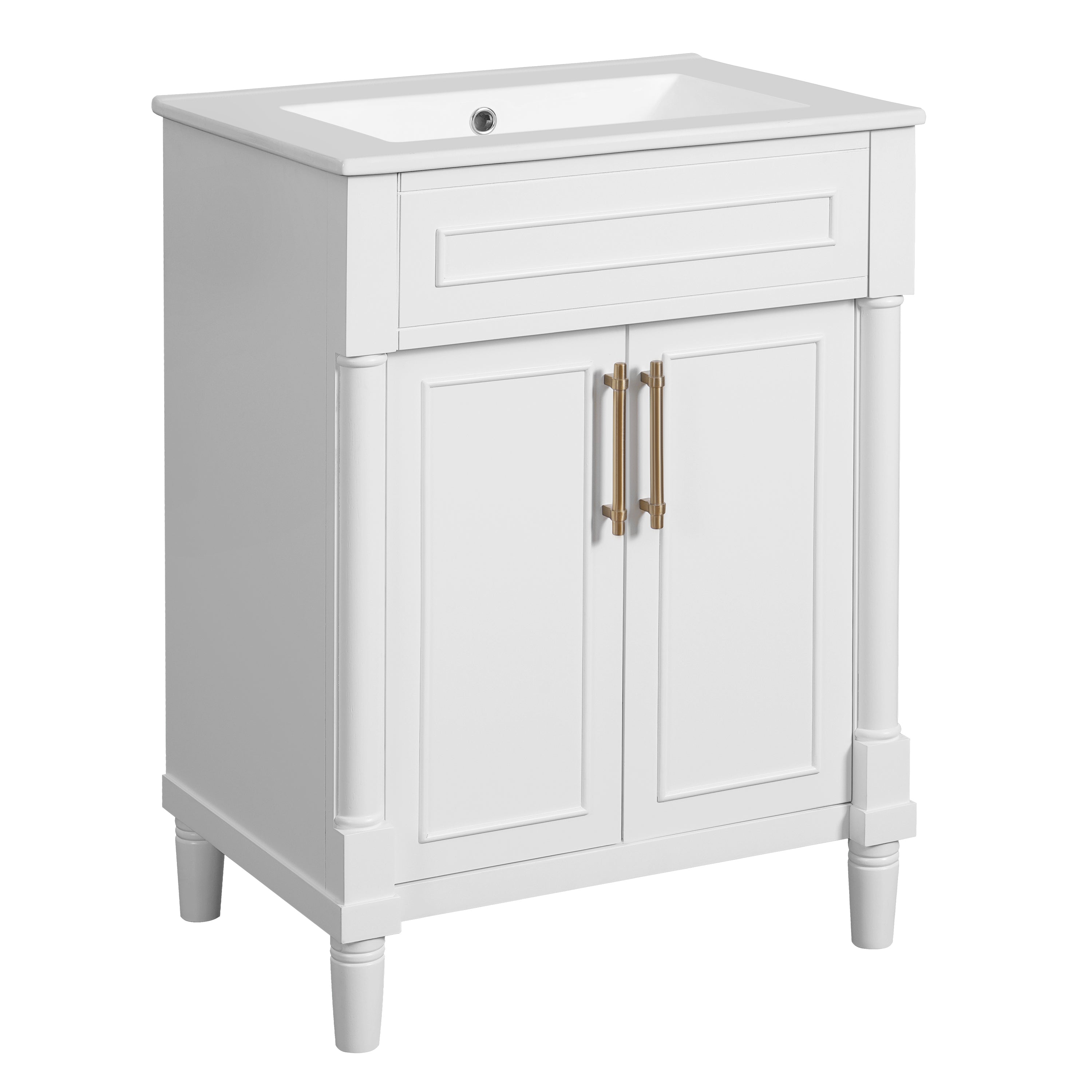 Alt View 9. Boyel Living - 24 Inch Modern Bathroom Vanity with Integrated Ceramic Sink and Double Doors White - White.