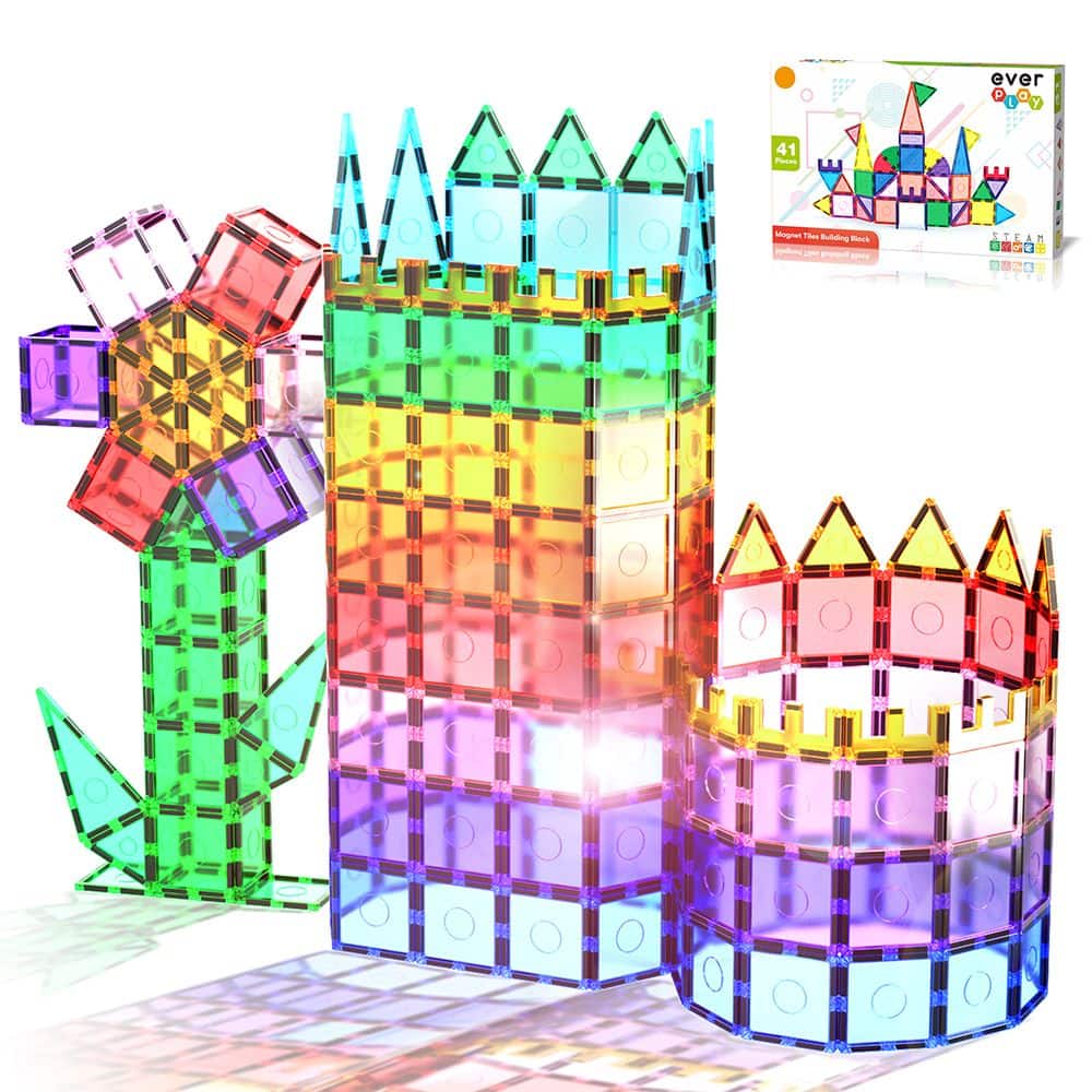 Everplay - Everyplay Magnetic Tiles For Kids, 41PCS Construction STEM Building Blocks Educational Toy - Multicolor