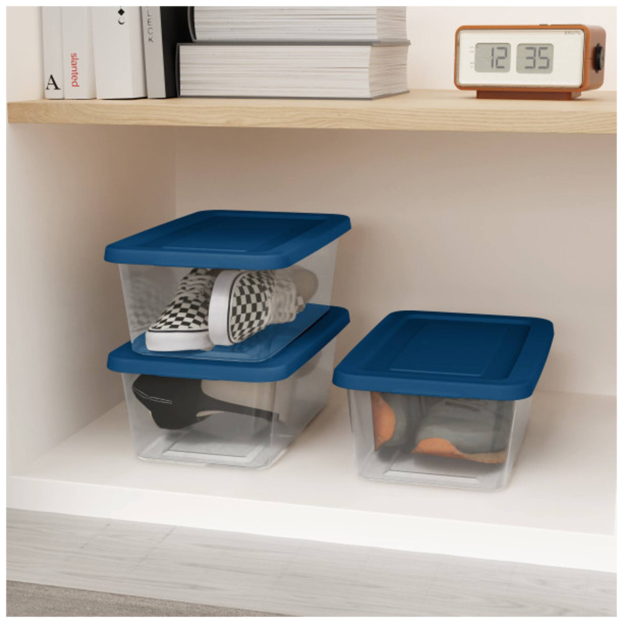 Alt View 3. Sterilite - Sterilite 6 Qt Storage Boxes, Clear Plastic Containers with Lid, Set of 5, Blue - Marine Blue.