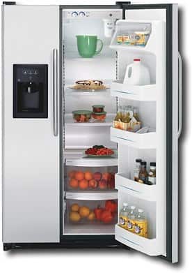 Front Standard. GE - 25.0 Cu. Ft. Side-by-Side Refrigerator with Thru-the-Door Ice and Water - Stainless-Steel.