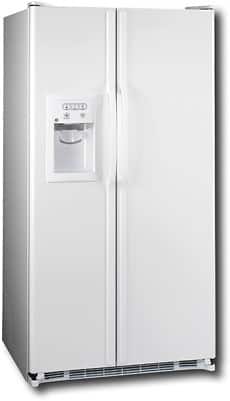 Angle Standard. GE - 25.0 Cu. Ft. Side-by-Side Refrigerator with Thru-the-Door Ice and Water - White-on-White.