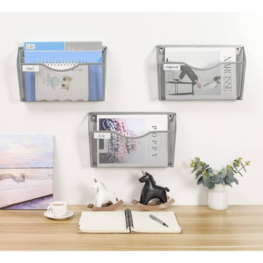 Silver File Folder Dapper Styles Wall File Organizer With Label Panel 6 Single Pocket Mesh ...