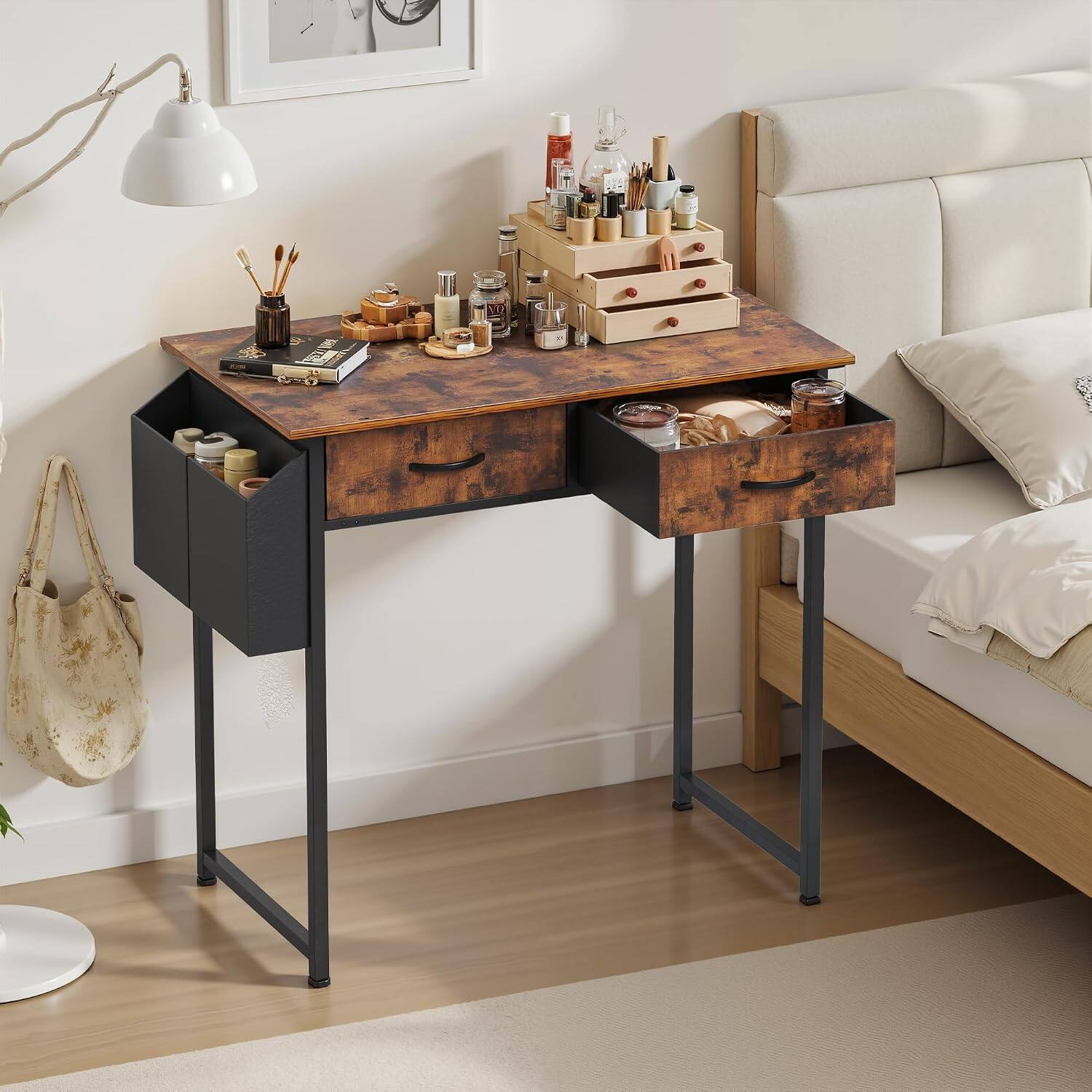 Alt View 3. Sweet - 32 Inch Computer Desk with File Drawers Cabinet for Bedroom Study Writing Home Office Table for Small Spaces, Rust - Rust.