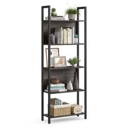 Songmics Home - 5-Tier Bookshelf, Storage Rack Shelf, Bookcase with Steel Frame, for Living Room, Entryway, Hallway, Office - Charcoal Gray +