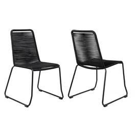 Armen Living - Shasta Outdoor Metal and Rope Stackable Dining Chair - Set of 2 - Black