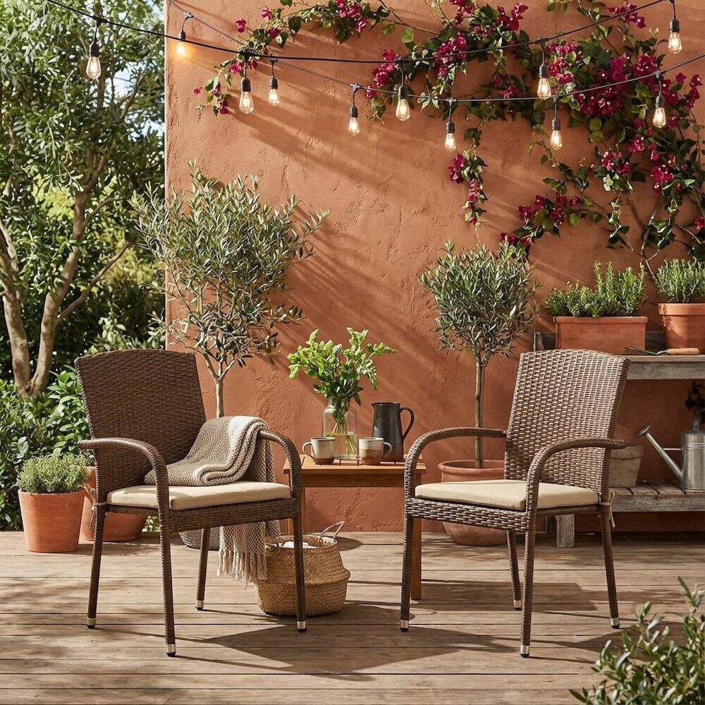 Alt View 2. Outdoor Escape - Brown Wicker Patio Chair Set of 2 with Durable Frame and Comfortable Seating - Brown.