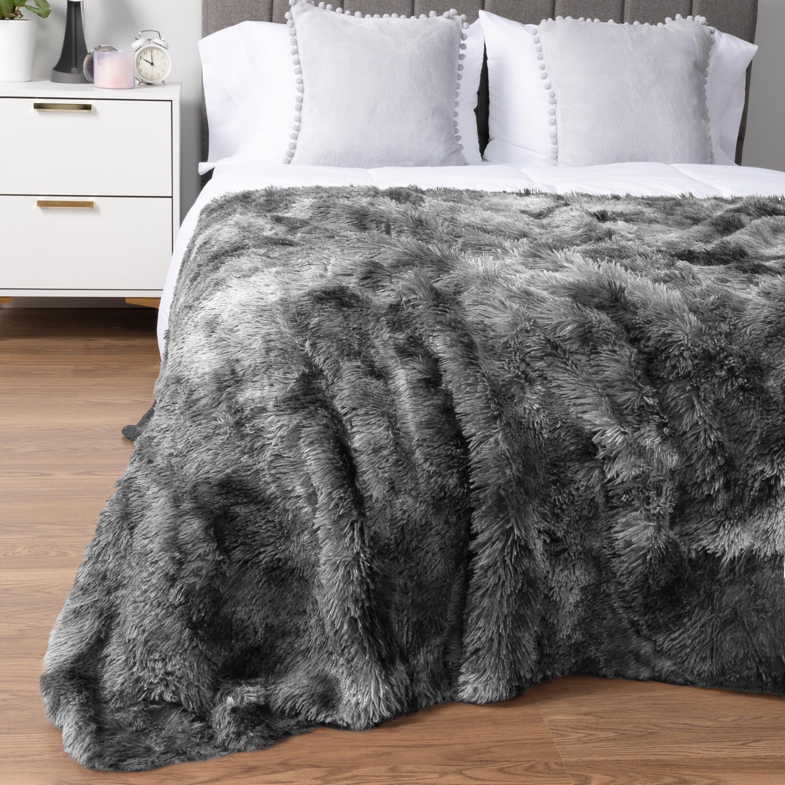Alt View 4. Alchemy Casas - Fluffy Throw Blanket Bed Fuzzy For Women Men Furry Plush Warm Sofa Super Soft Thick Faux Sherpa Tie dye - Light Grey 60 x 80 Inches - Twin.