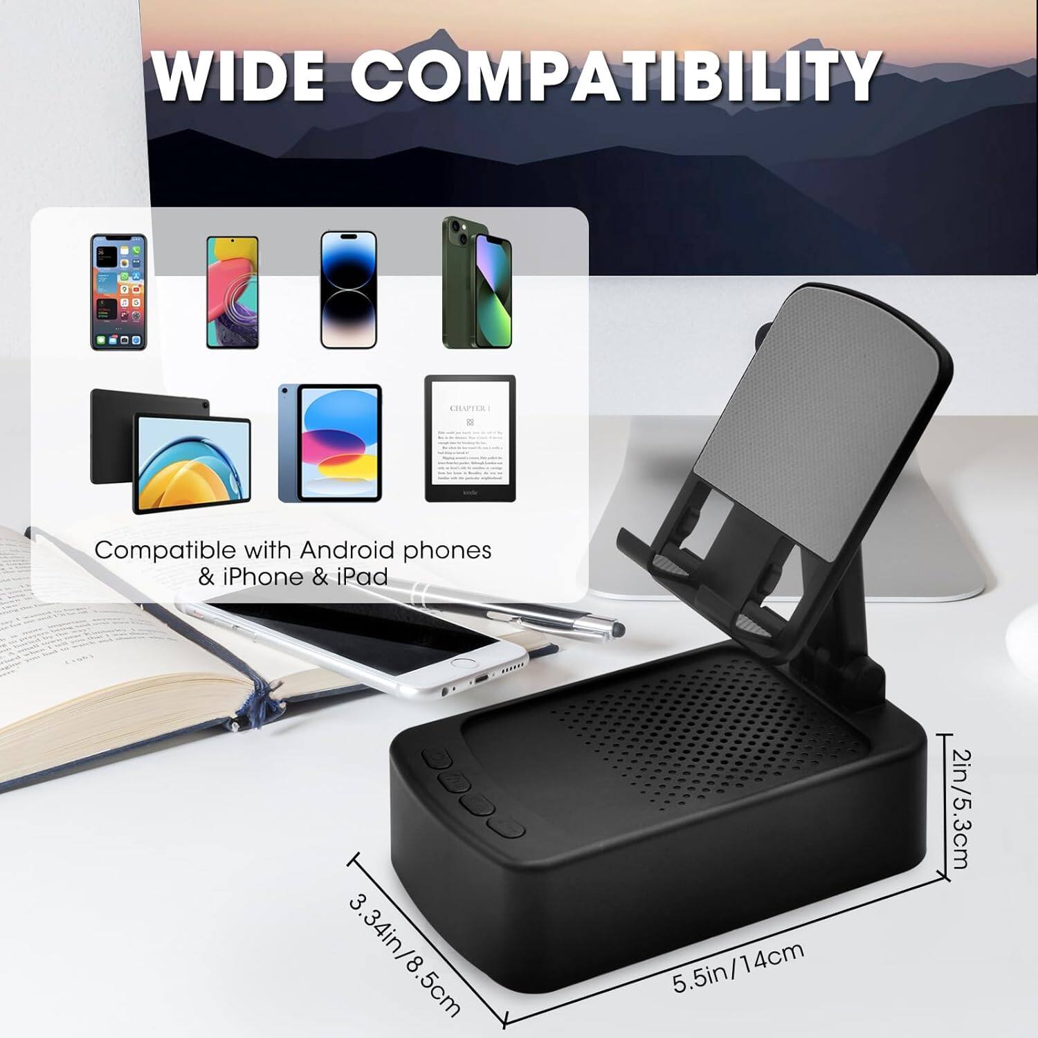 WIDE COMPATIBILITY

Compatible with Android phones & iPhone & iPad

3.34in/8.5cm
5.5in/14cm
2in/5.3cm