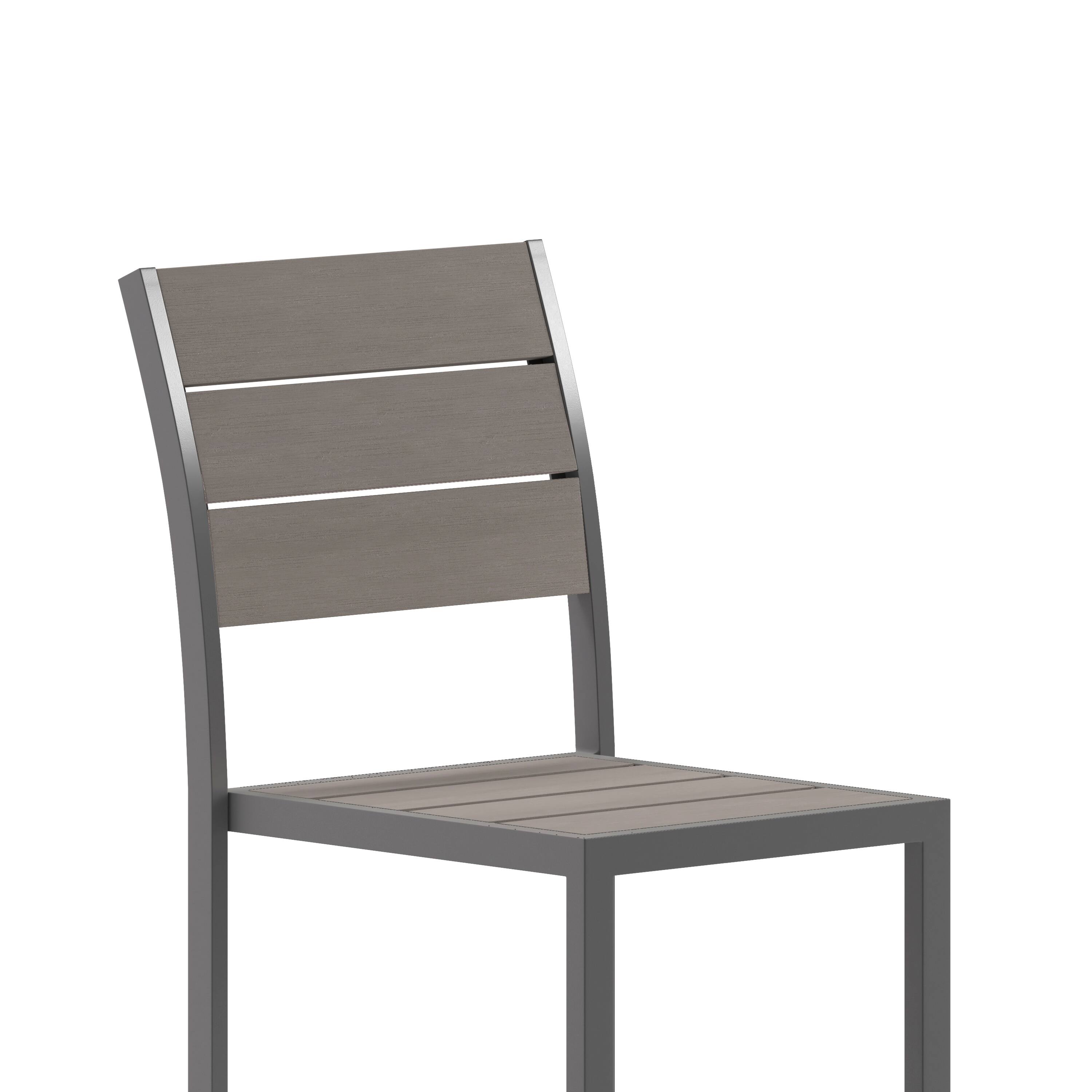 Alt View 10. Emma + Oliver - Fena Outdoor Stacking Side Chair with Faux Teak Poly Slat Seat, Back and Arms and Metal Frame - Gray.