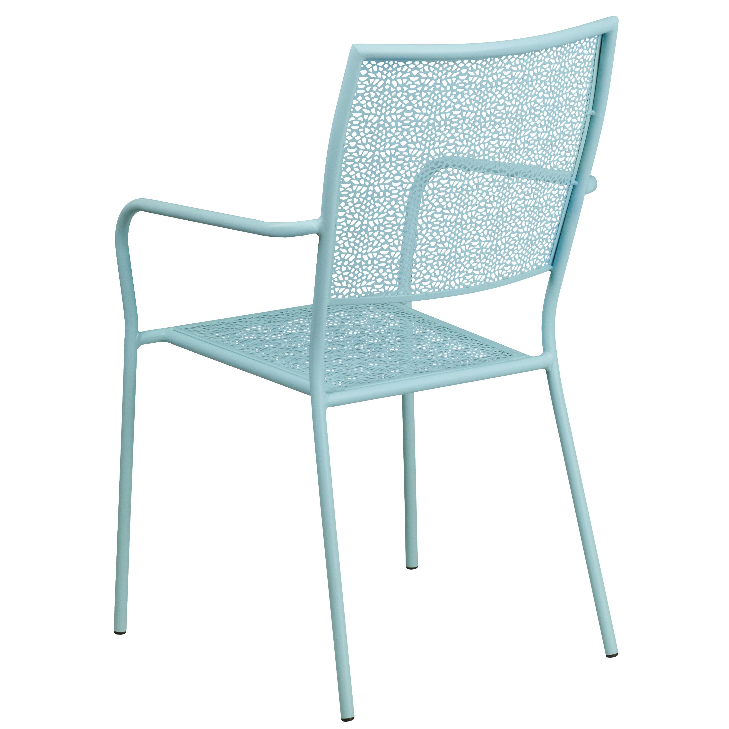 Alt View 5. Emma + Oliver - Commercial Grade Colorful Metal Patio Arm Chair with Square Back - Sky Blue.