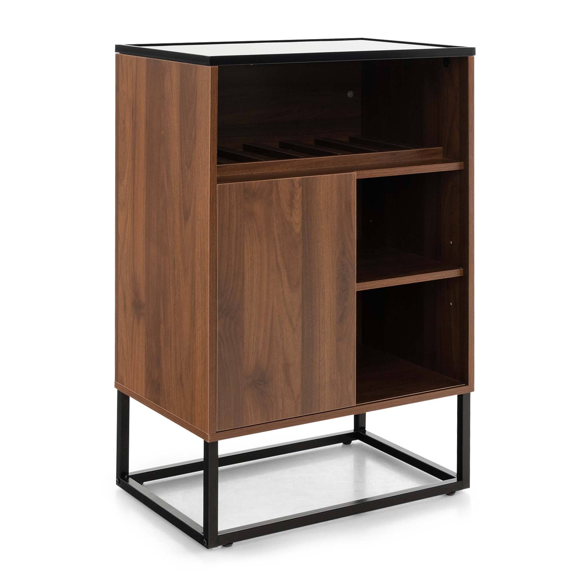 Alt View 2. Costway - Wine Storage Cabinet Buffet Sideboard with Adjustable Shelf & Sliding Door Kitchen - Brown/Black.